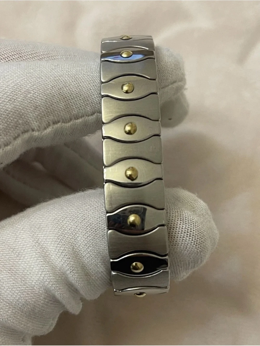 Vintage Milor Italy Men's Stainless Steel & Solid 18K Gold Wave Link Bracelet